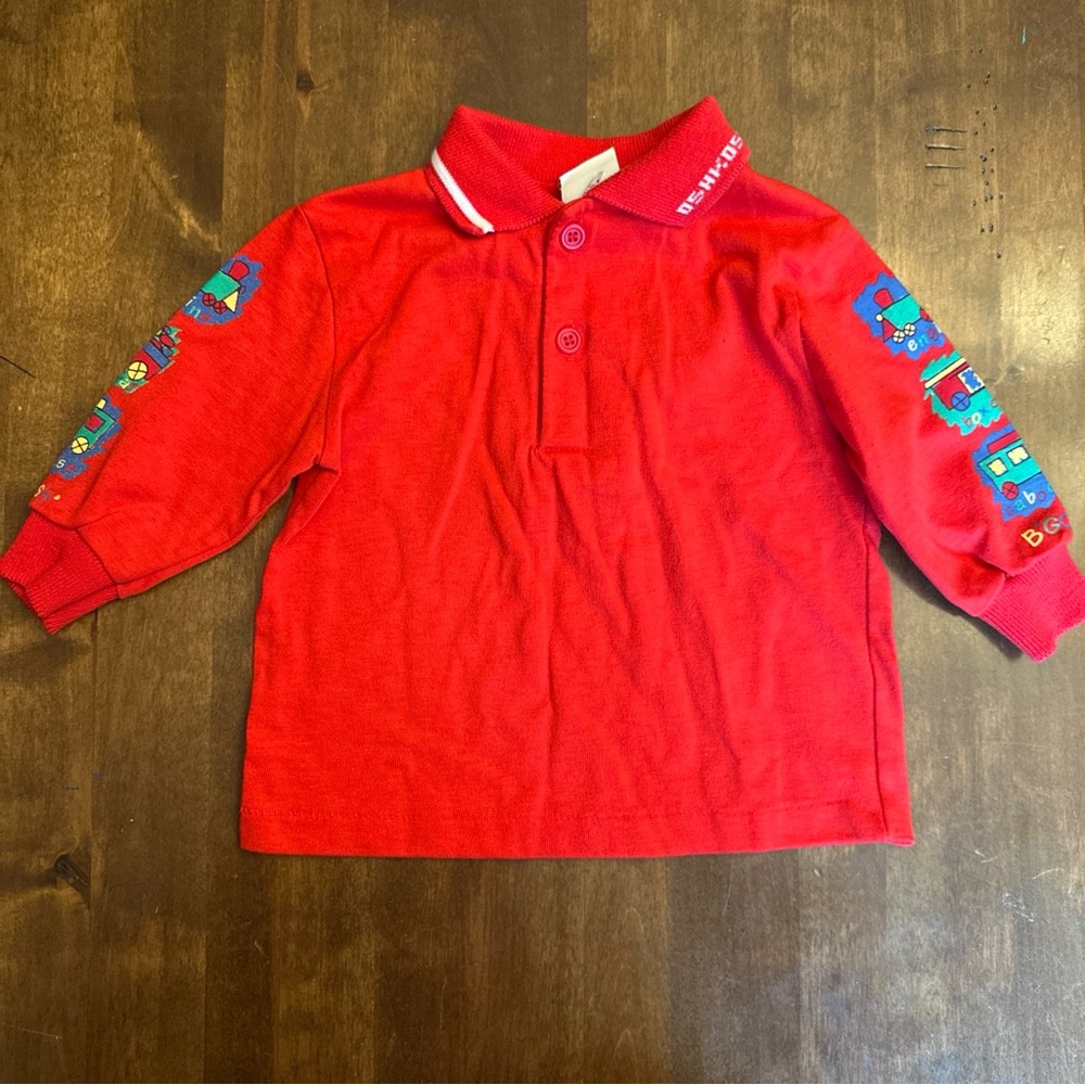 VTG Oshkosh 12 Month Baby Boy Toddler Long Sleeve Polo Trains Cars‎ (READ)